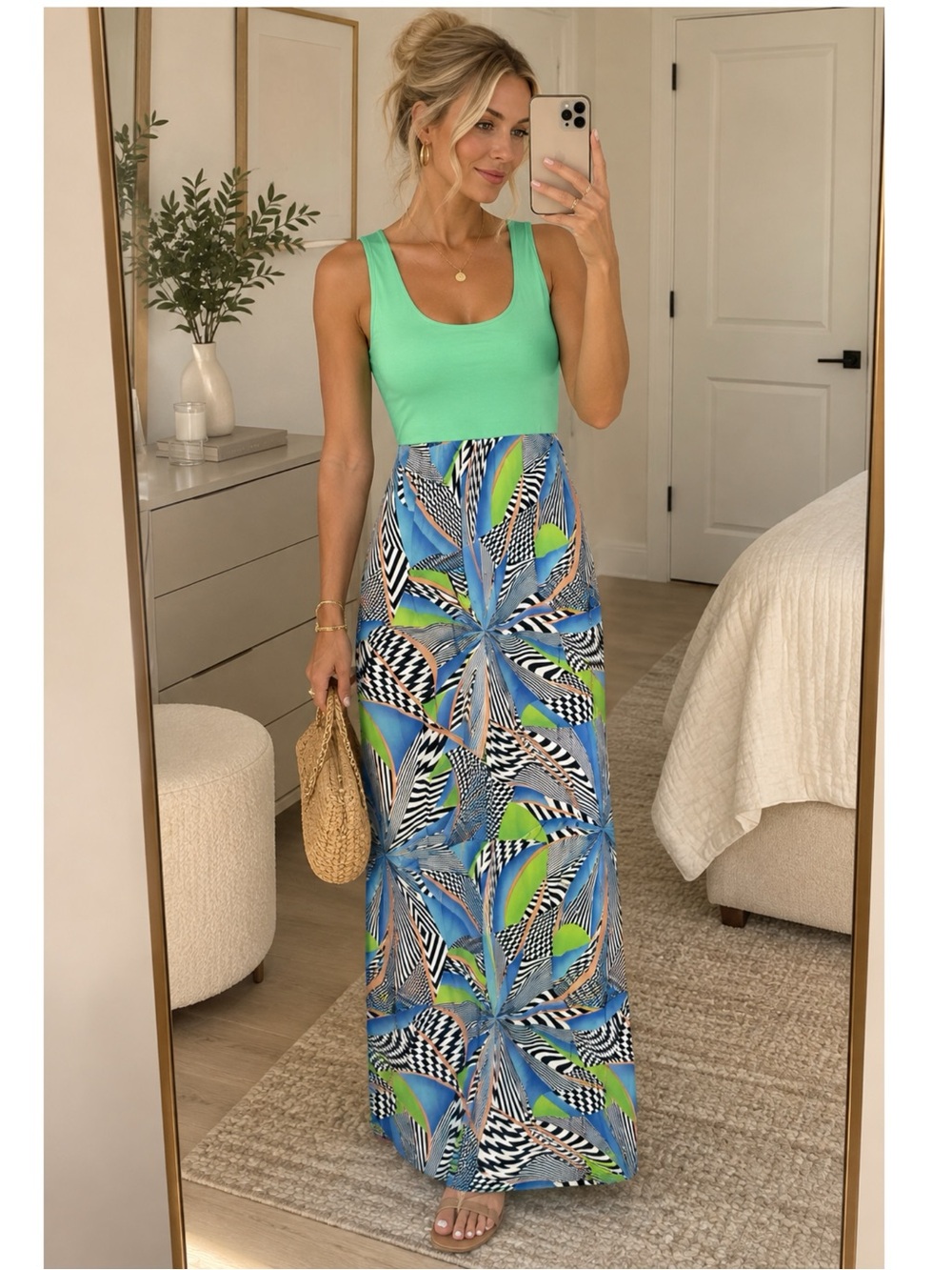 TYCHE Tropical Getaway Color Block Sleeveless Maxi in Mint USA MADE (S,M,L)